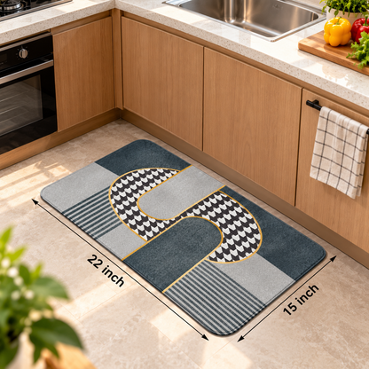 Geometric Printed Floor Mat Grey Black & Gold Design (22x15Inch)