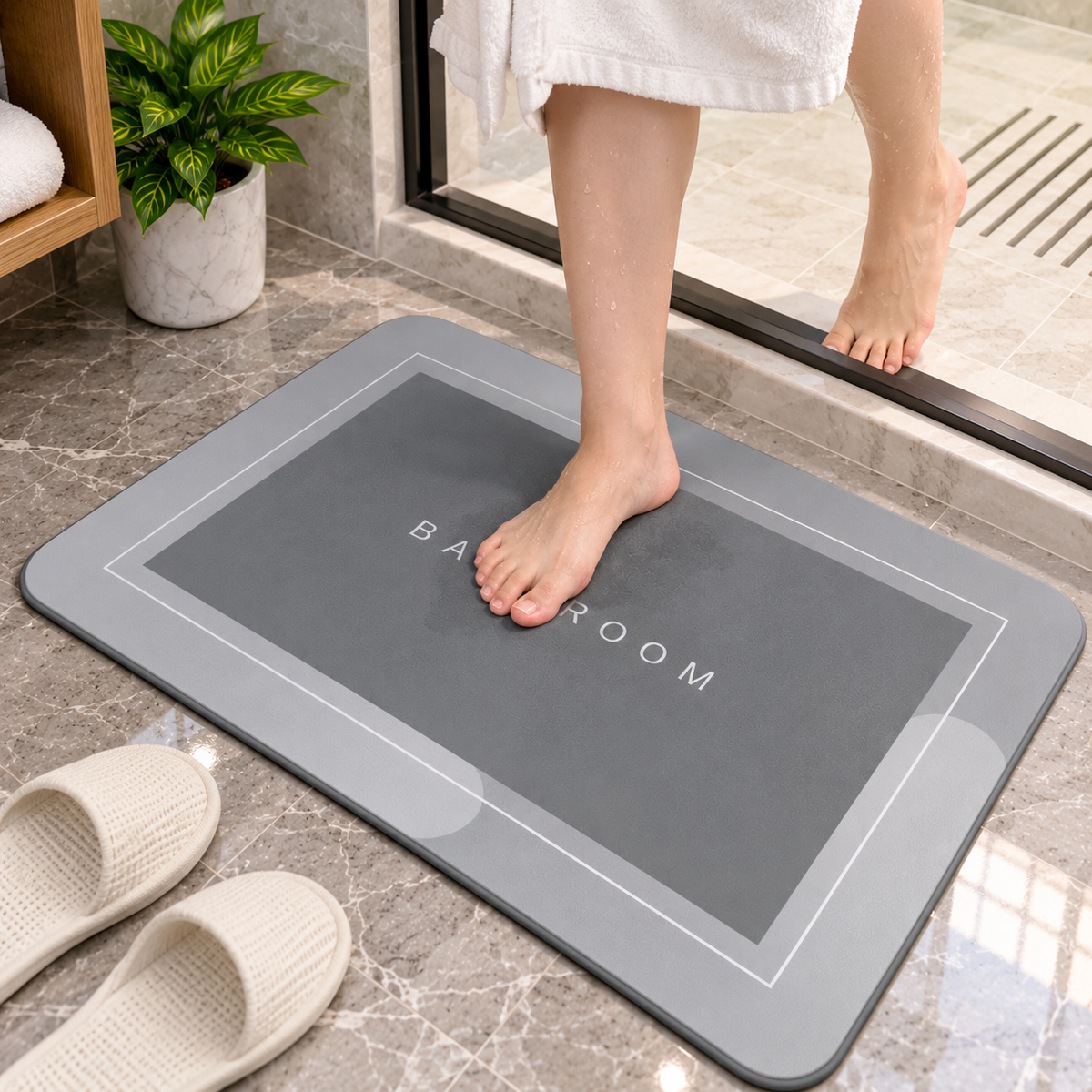 Grey Printed Bathroom Rug Stylish Bath Floor Mat (22x15Inch)