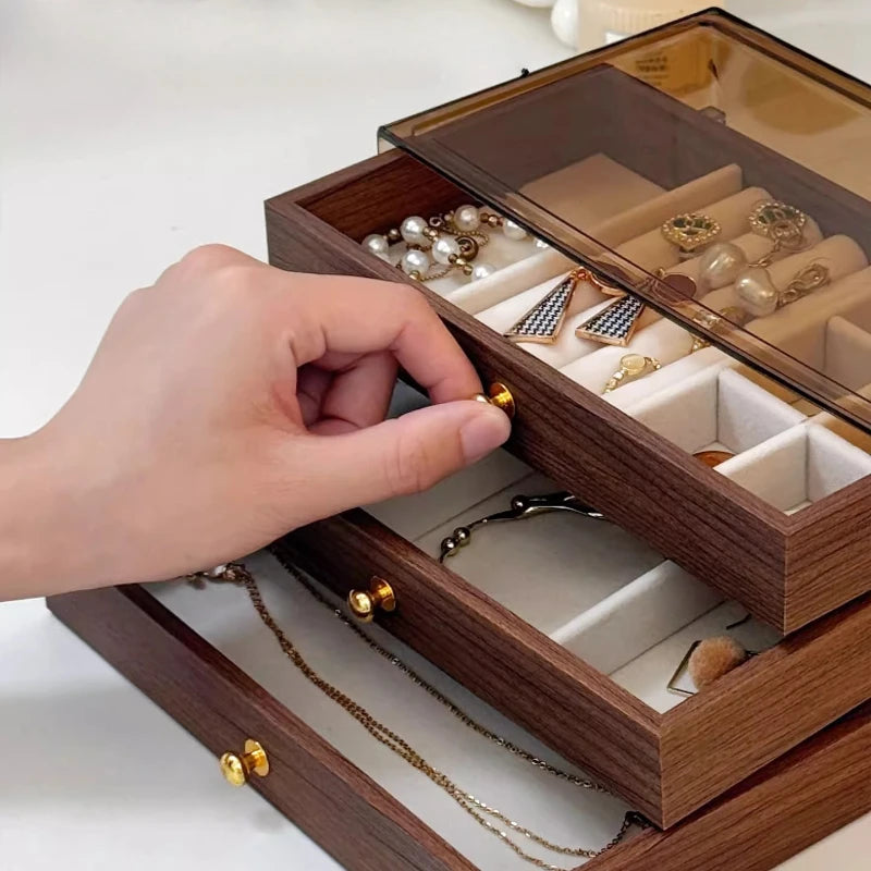 3-Grid Wooden Jewelry Display Organizer, Jewelry Organizer 