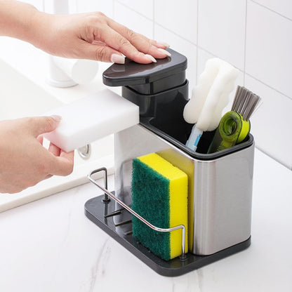 3-in-1 Kitchen Sink Organizer with Stainless Steel Soap Dispenser & Sponge Holder