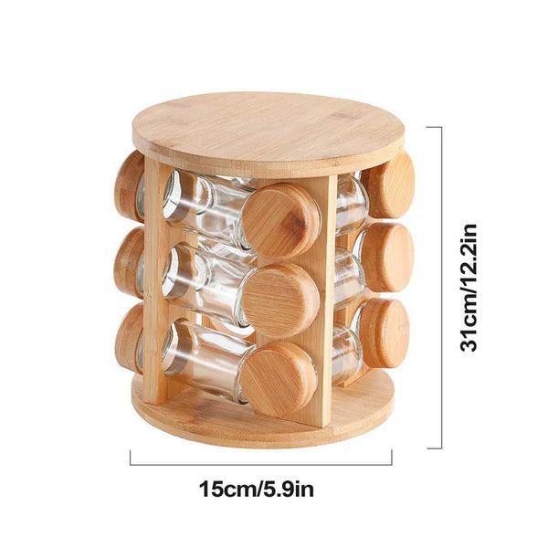 360-Degree Rotating Spice Rack – Wooden Kitchen Seasoning Organizer