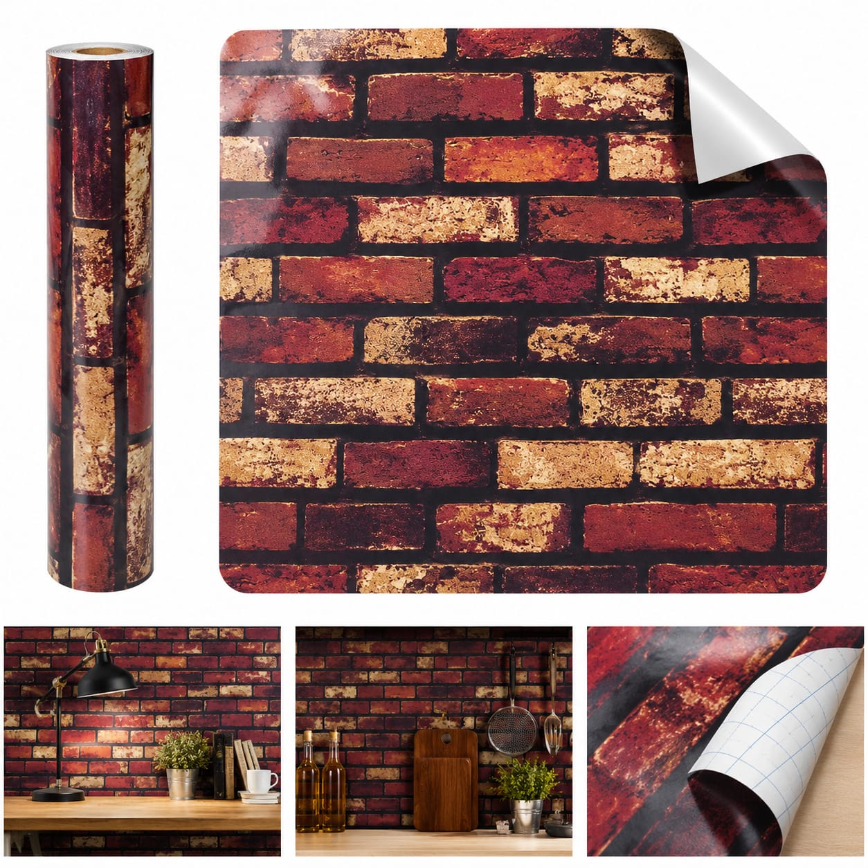 3D Red Brick Marble Sheet Peel & Stick & Easily Removable