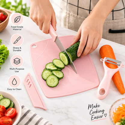3Pcs Vegetable Peeling Kitchen Set – Stainless Steel Fruit Knife & Cutting Board