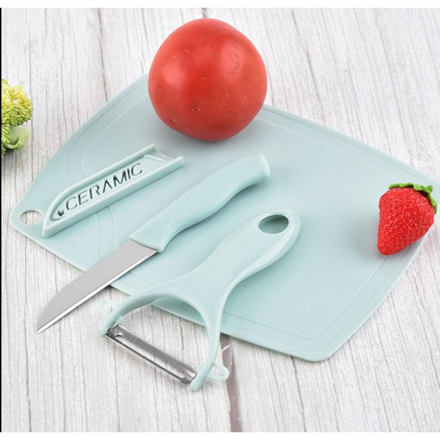 3Pcs Vegetable Peeling Kitchen Set – Stainless Steel Fruit Knife & Cutting Board