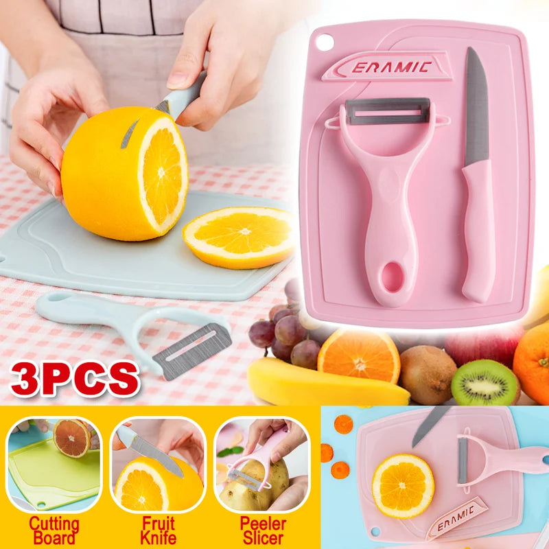 3Pcs Vegetable Peeling Kitchen Set – Stainless Steel Fruit Knife & Cutting Board