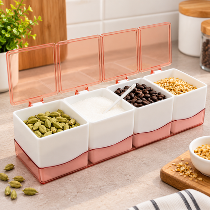 4-Compartment Food Storage Box – Spice, Masala & Dry Ingredient Organizer