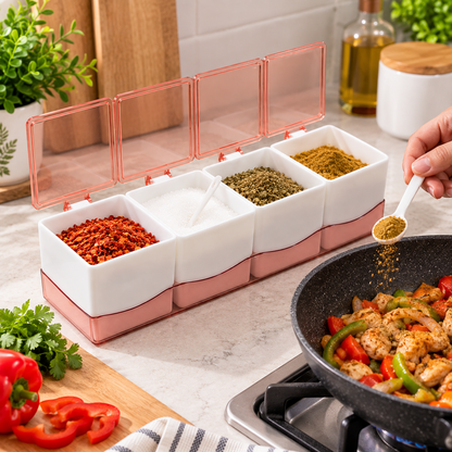 4-Compartment Food Storage Box – Spice, Masala & Dry Ingredient Organizer