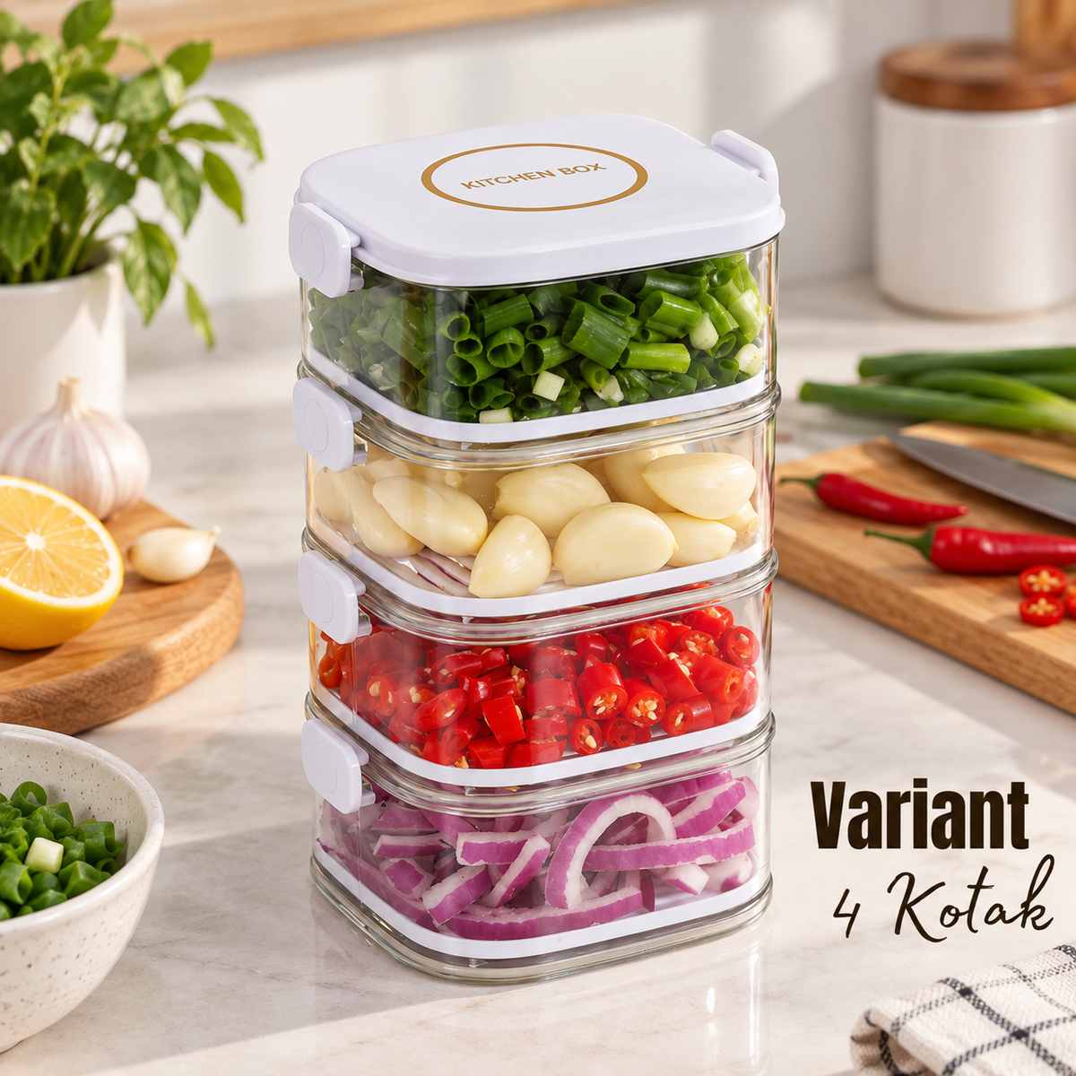 4-Tier Stackable Kitchen Storage Box – Clear Multipurpose Food Organizer