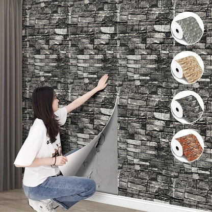 3D Faux Brick Foam Wall Sticker (Silver Gray, 70x77cm)