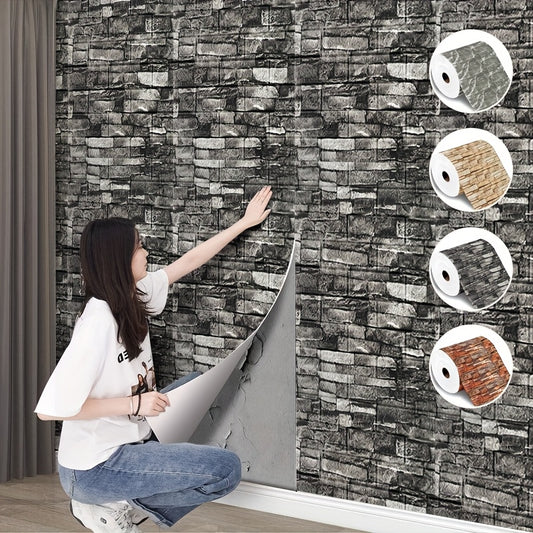 3D Faux Brick Foam Wall Sticker (Silver Gray, 70x77cm)