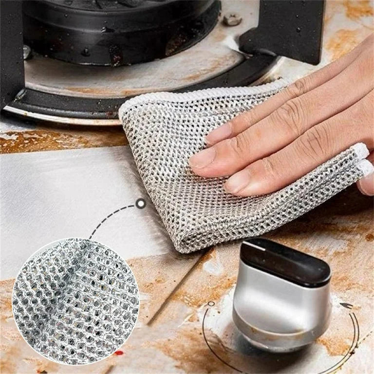 3 Pcs Silver Wire Kitchen Cleaning Dish Cloth