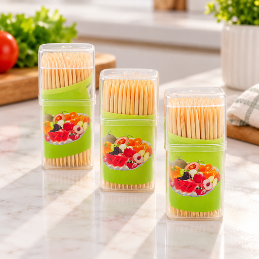 Pack Of 3 Wooden Toothpick Set With Clear Storage Case