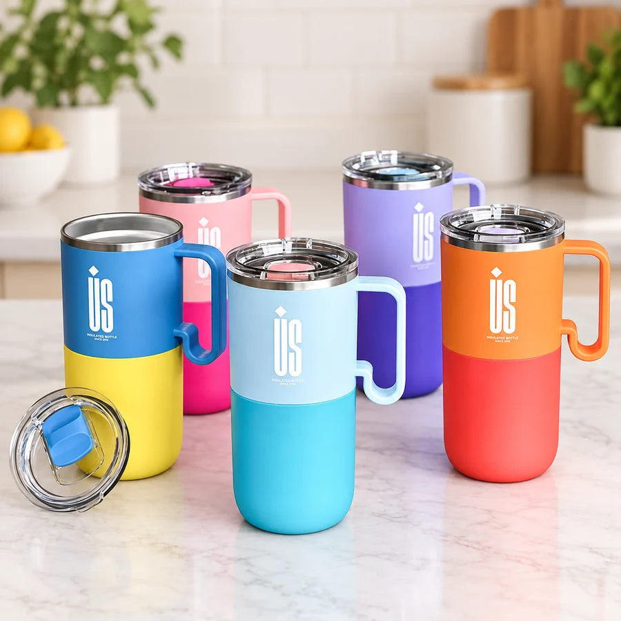 Stainless Steel Travel Tumbler With Handle Stylish Drinking Cup (600ml)