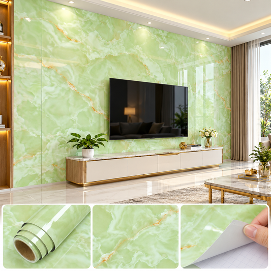 Light Green Marble Vinyl Sticker Decorative Wall Covering (60cm x 200cm)