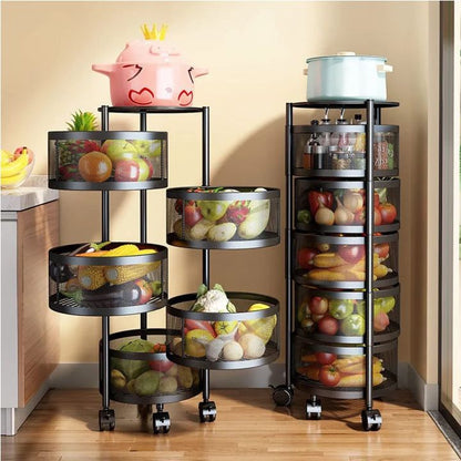 Metal Kitchen Rotating Trolley With 3, 4 & 5 Tier Storage Baskets