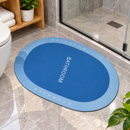 Blue Bathroom Rug Oval Shape Decorative Bath Mat (22x15Inch)