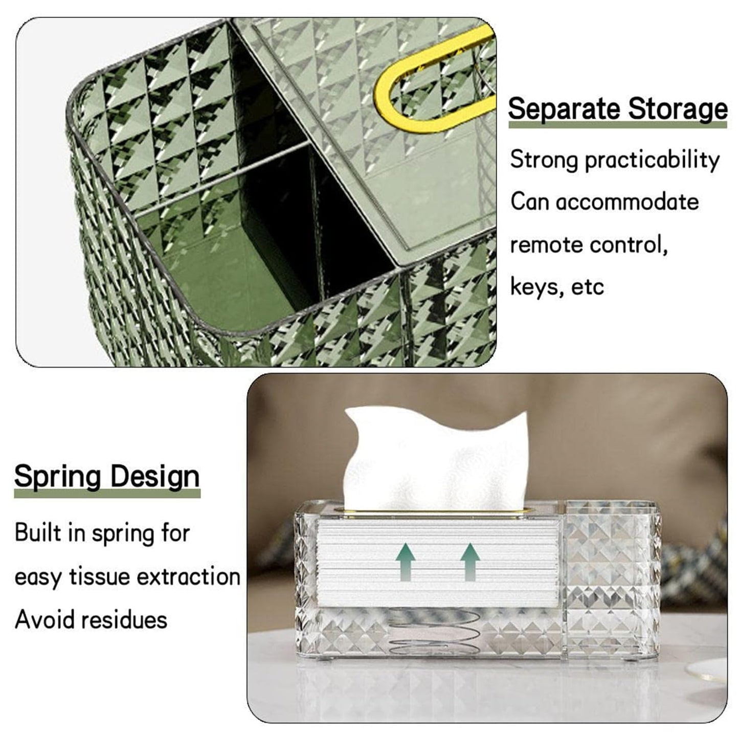 Luxury Diamond Pattern Tissue Box Holder With Dual Compartments