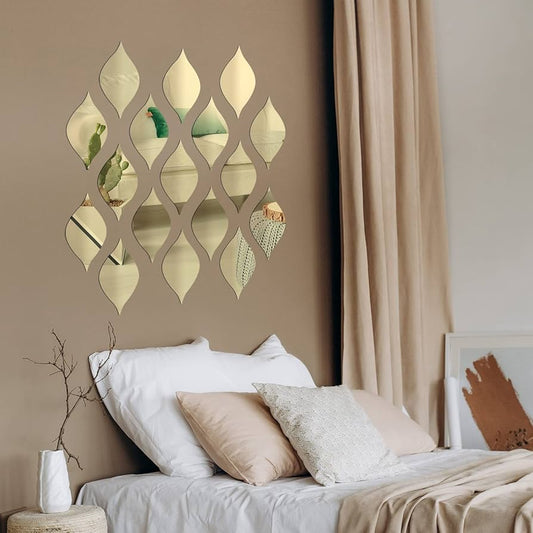 Acrylic Mirror Wall Decals – 12pcs Leaf Design Stickers