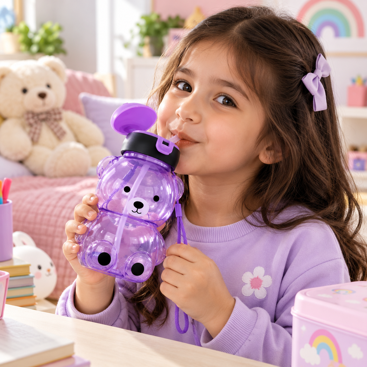 750ml Cartoon Sipper Bottle – Reusable Kids Water Bottle with Carry Strap
