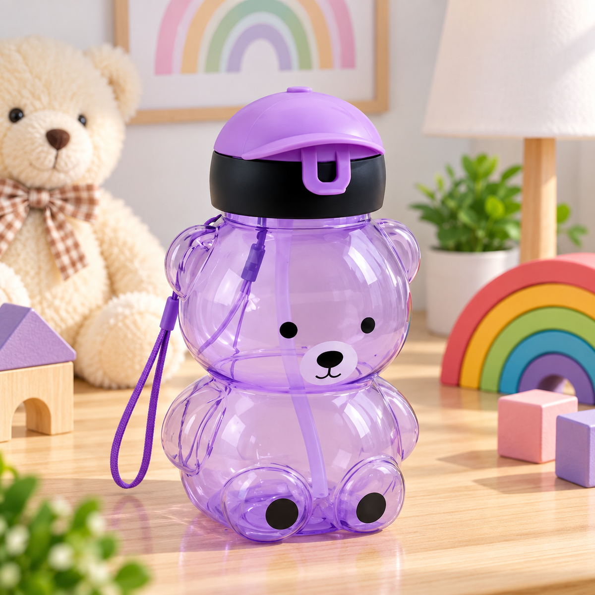 750ml Cartoon Sipper Bottle – Reusable Kids Water Bottle with Carry Strap