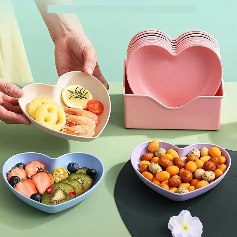 8pcs Heart Shaped Multi-Coloured Snack Plates