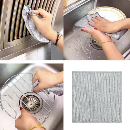 3 Pcs Silver Wire Kitchen Cleaning Dish Cloth