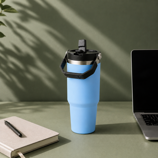 900ml Stainless Steel Tumbler Reusable Water Cup With Lid & Straw