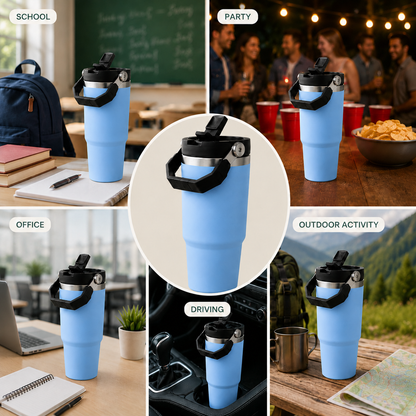 900ml Stainless Steel Tumbler Reusable Water Cup With Lid & Straw