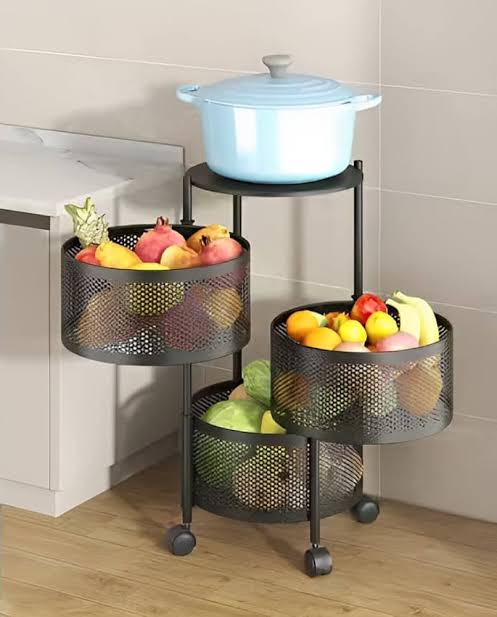 Metal Kitchen Rotating Trolley With 3, 4 & 5 Tier Storage Baskets