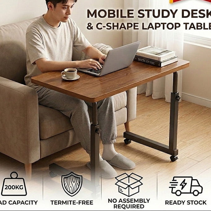 Adjustable Bedside Table – Mobile Laptop Desk With Wheels