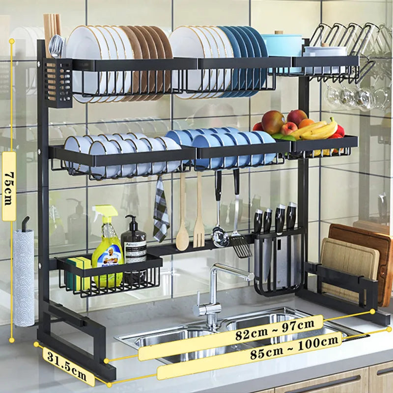 Adjustable Over Sink Dish Drainer Shelf Space Saving Kitchen Rack