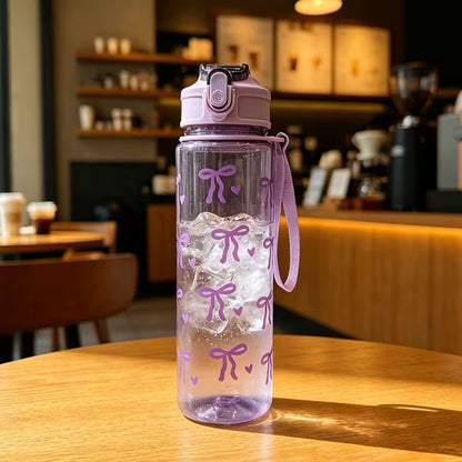 Aesthetic Bow Water Bottle – Reusable Bottle with Carrying Strap