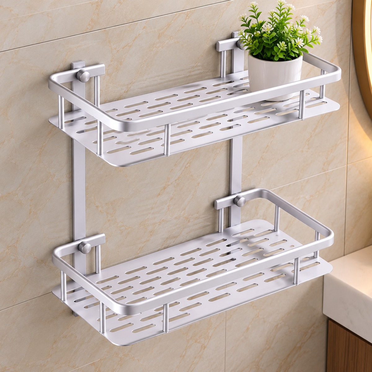 Aluminium Shower Shelf – 2-Tier Bathroom Storage Rack
