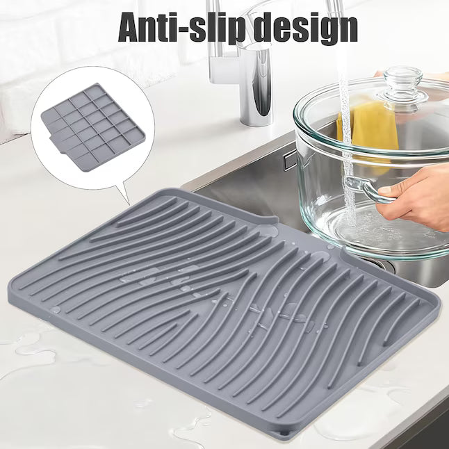Anti-Slip Silicone Dish Drainer Mat, Kitchen Counter Drying Pad