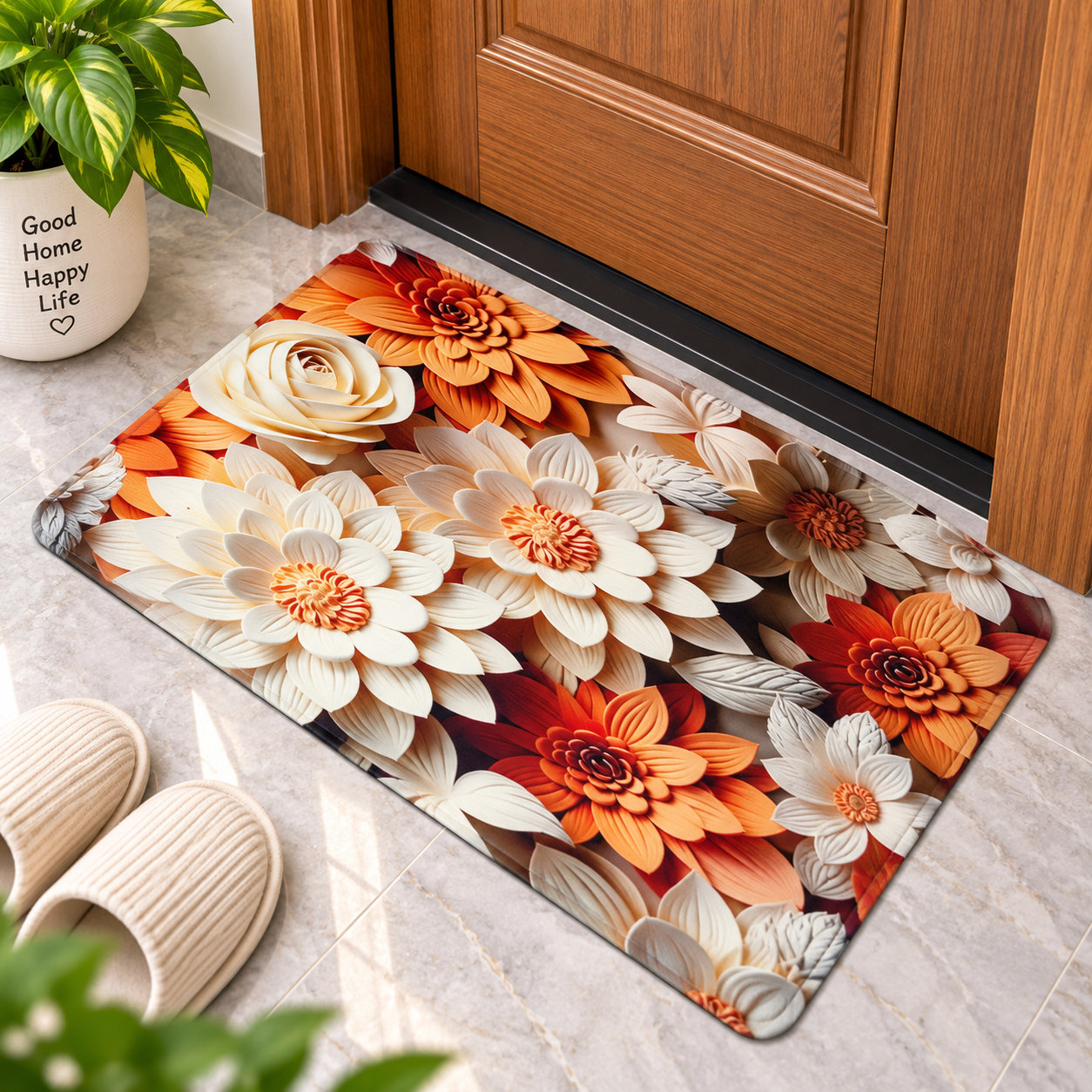 Beautiful Flower Print Floor Mat – Modern Decorative Mat for Home & Office