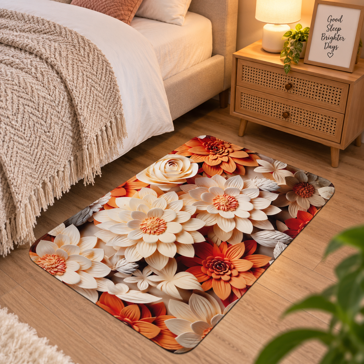 Beautiful Flower Print Floor Mat – Modern Decorative Mat for Home & Office