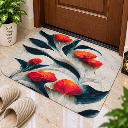 Beautiful Orange Flower Floor Mat – Stylish Botanical Design for Home Interiors