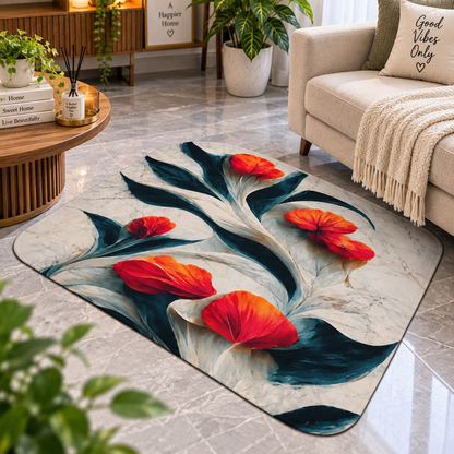 Beautiful Orange Flower Floor Mat – Stylish Botanical Design for Home Interiors