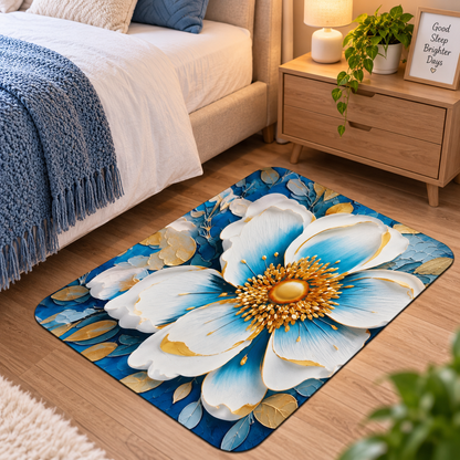 Blue Floral Bathroom Mat – Stylish Printed Floor Mat for Modern Home Decor