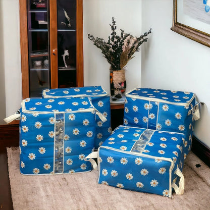 Blue Floral Storage Bag – Ideal for Clothes, Blankets, Quilts & Bedding