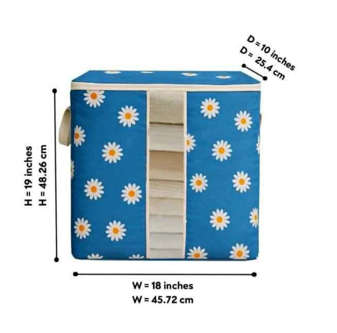 Blue Floral Storage Bag – Ideal for Clothes, Blankets, Quilts & Bedding