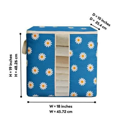 Blue Floral Storage Bag – Ideal for Clothes, Blankets, Quilts & Bedding