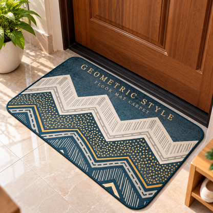Blue Geometric Pattern Floor Mat Modern Decorative Home Rug