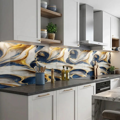 Blue & Golden Marble Peel and Stick Wallpaper Roll (60cm x 2m)