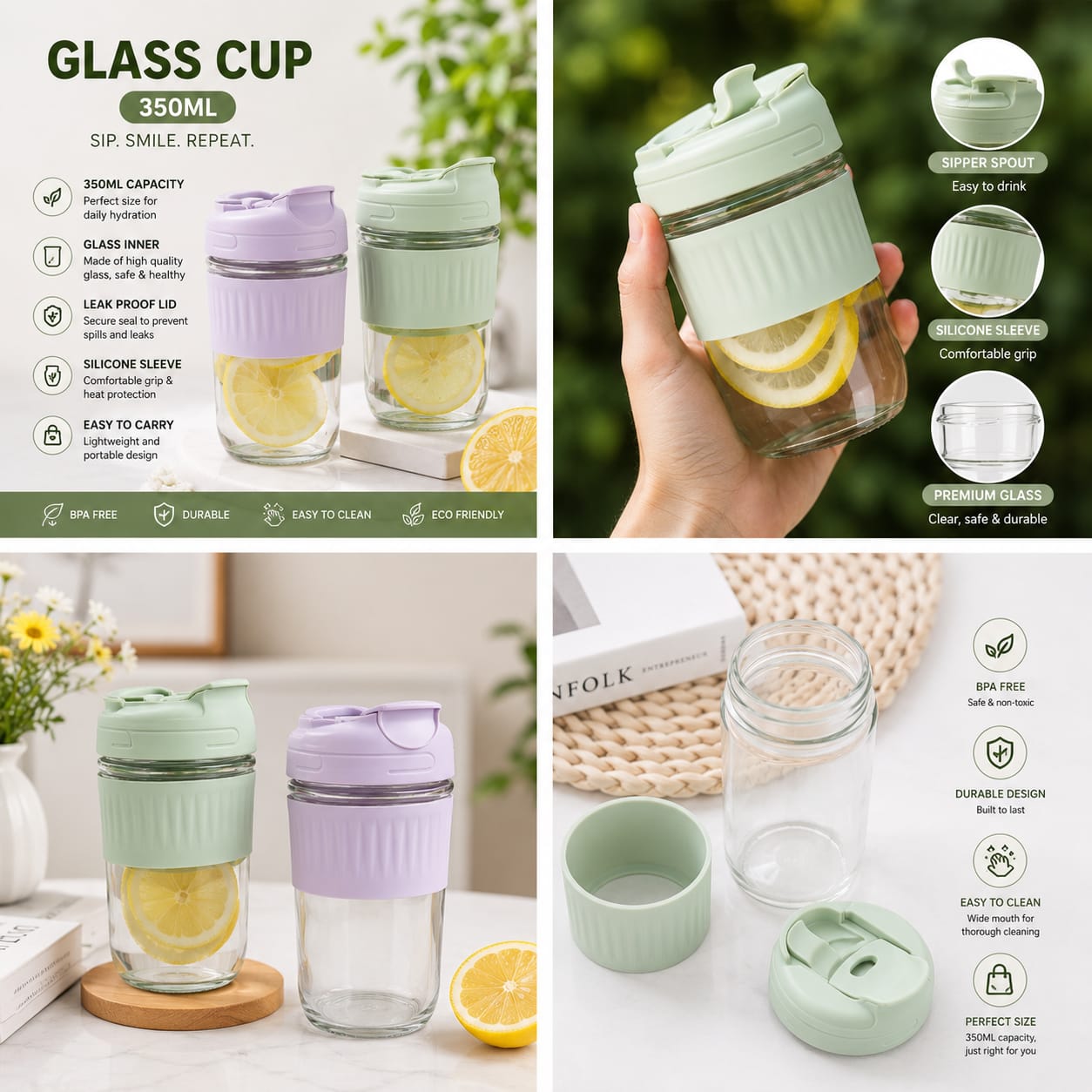 Borosilicate Glass Tumbler 350ML – Dual Drink Coffee Cup for Home & Office