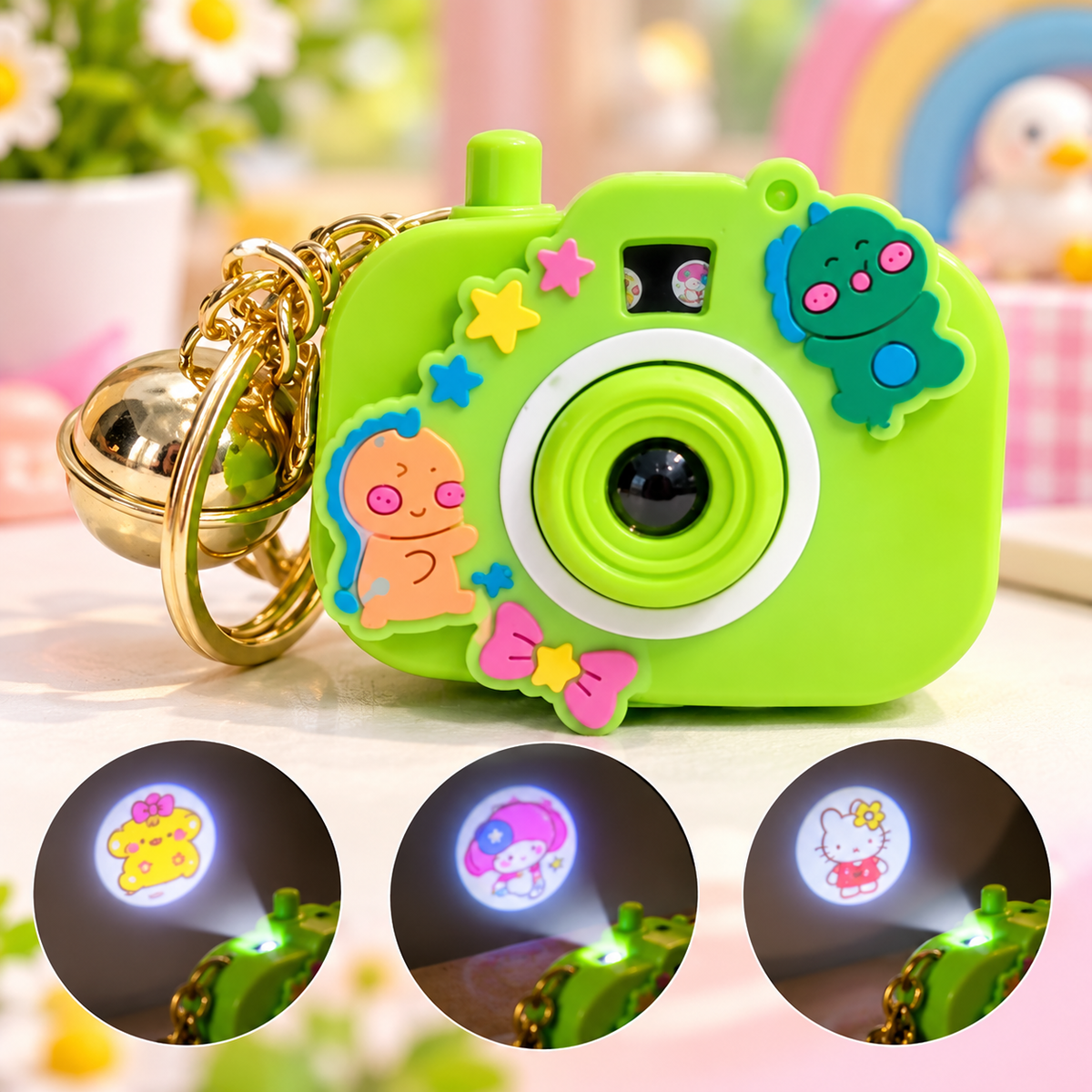 Cartoon Camera Keychain – Mini Projection Toy with Key Ring