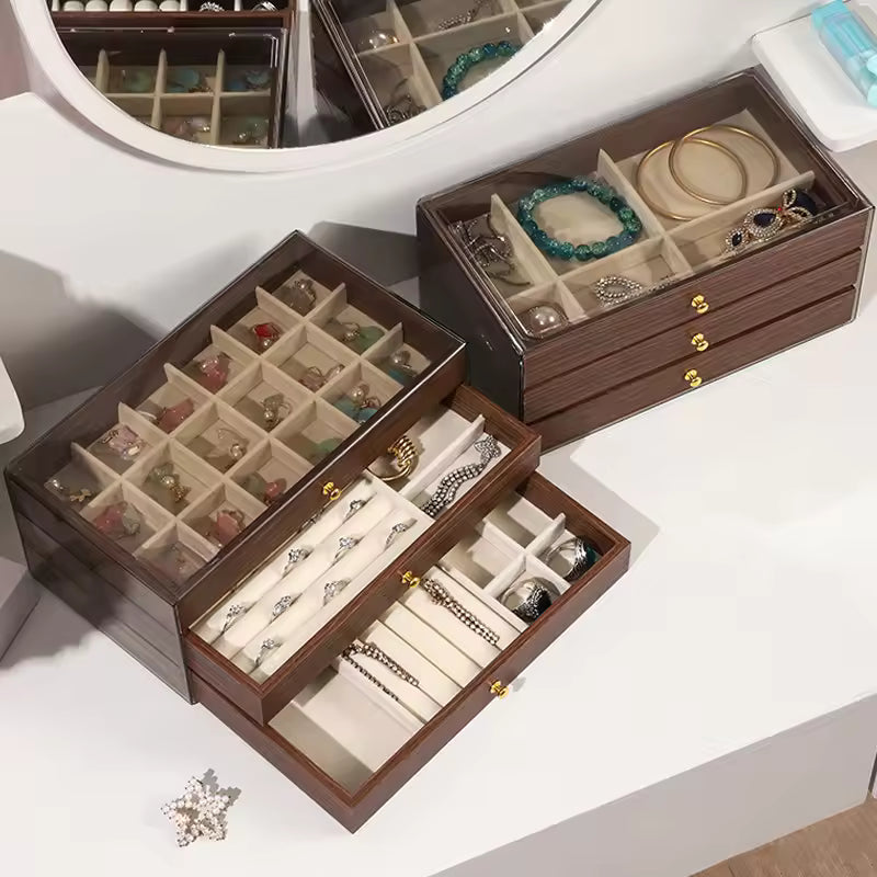 Classic 3-Slot Wooden Jewelry Holder, Jewelry Organizer 