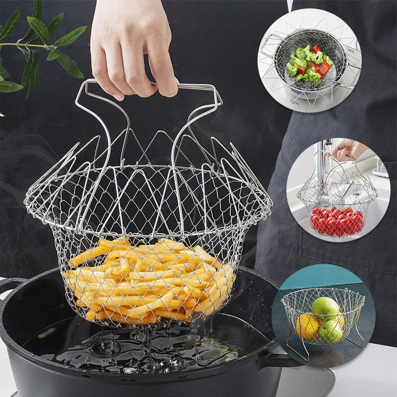 Stainless Steel Chef Basket For Draining Pasta & Vegetables