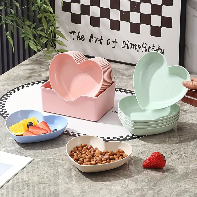 Colorful Heart Shaped Plates – 10Pcs Multipurpose Plate Set with Stand