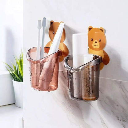 Cute Bear Bathroom Toothbrush Organizer – Toothpaste & Cup Storage Holder